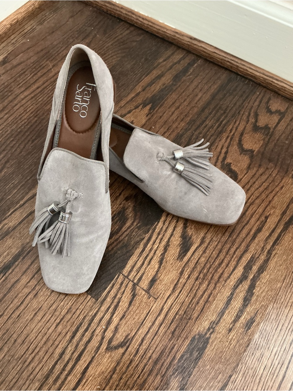 Franco Sarto Light Gray Suede Tassel Loafers